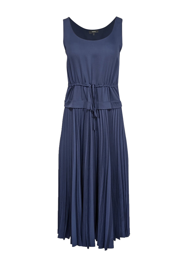 Current Boutique-Theory - Navy Satin Pleated Midi Dress Sz P