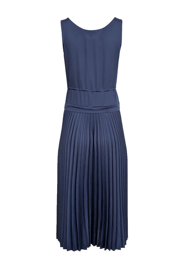 Current Boutique-Theory - Navy Satin Pleated Midi Dress Sz P