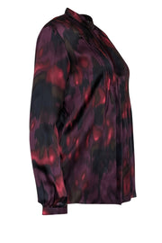 Current Boutique-Theory - Purple, Magenta, & Black Print Silk Pintuck Blouse Sz M