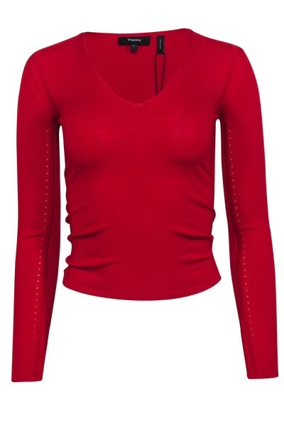 Current Boutique-Theory - Red Wool Blend V-neck Sweater Sz XS