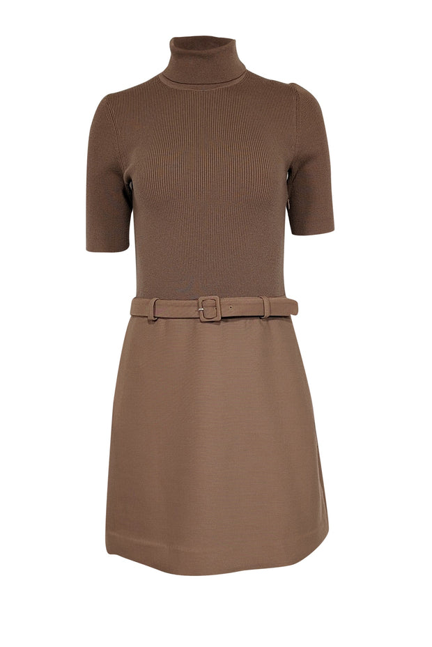 Current Boutique-Theory - Tan Wool Blend Knit Combo Turtleneck Dress Sz S