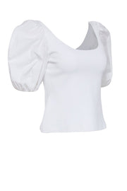 Current Boutique-Theory - White Knit Top w/ Poplin Puff Short Sleeves Sz S