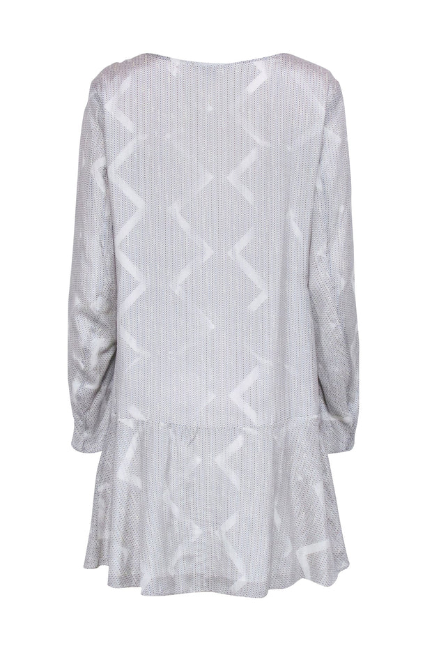 Current Boutique-Theyskens' Theory - White & Blue Print Long Sleeve Drop Waist Dress Sz L