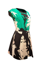 Current Boutique-Tibi - Green, Black, & White Print Sleeveless Dress Sz 2