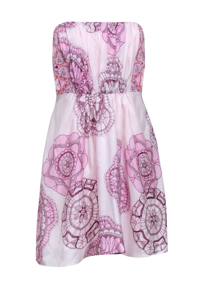 Current Boutique-Tibi - Pastel Pink Strapless Silk Dress w/ Pink & Purple Prints Sz 4