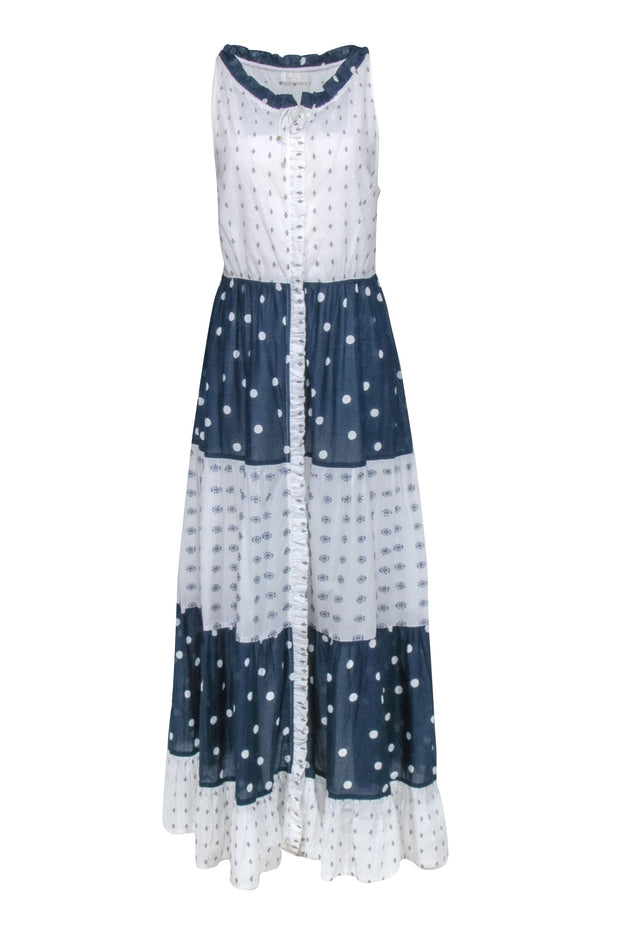 Current Boutique-Tigerlily - Navy & White Mixed Print Sleeveless Maxi Shirtdress Sz 4