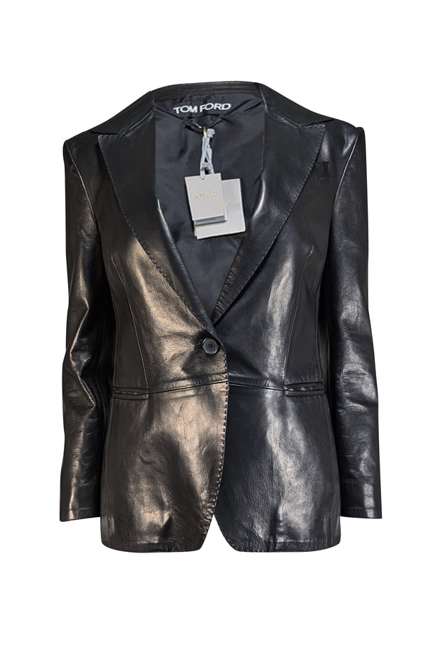 Current Boutique-Tom Ford - Black Leather Single Button Blazer Sz 4