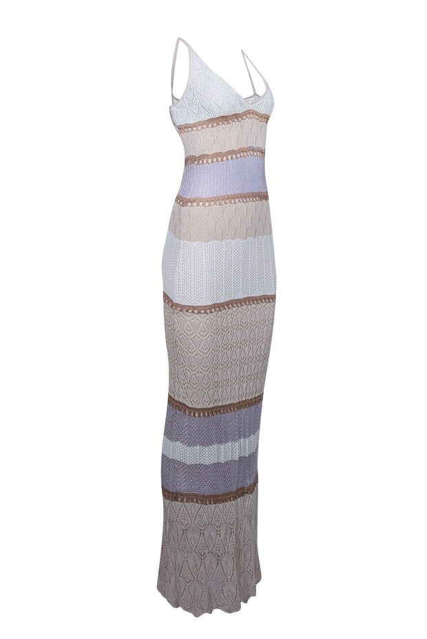 Current Boutique-Torn by Ronny Kobo - Cream, White, & Lilac Crochet Knit Maxi Dress Sz M