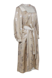 Current Boutique-Tory Burch - Beige & Cream Silk Maxi Dress w/ Silver Metallic Embroidery Sz L