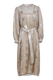 Current Boutique-Tory Burch - Beige & Cream Silk Maxi Dress w/ Silver Metallic Embroidery Sz L