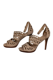 Current Boutique-Tory Burch - Beige Laser Cut Print Open Toe Pumps Sz 7