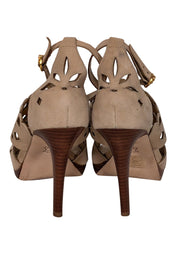 Current Boutique-Tory Burch - Beige Laser Cut Print Open Toe Pumps Sz 7