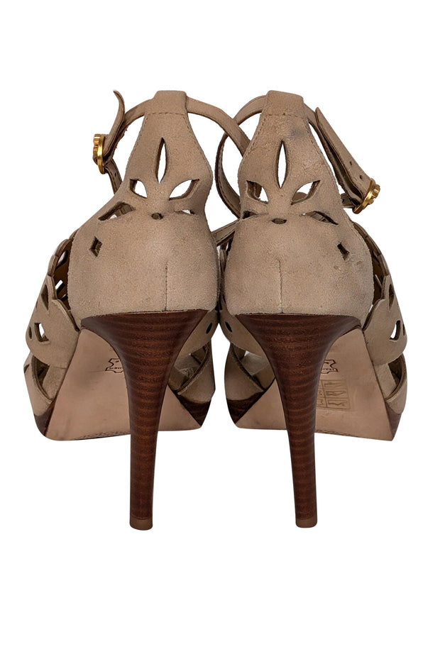 Current Boutique-Tory Burch - Beige Laser Cut Print Open Toe Pumps Sz 7