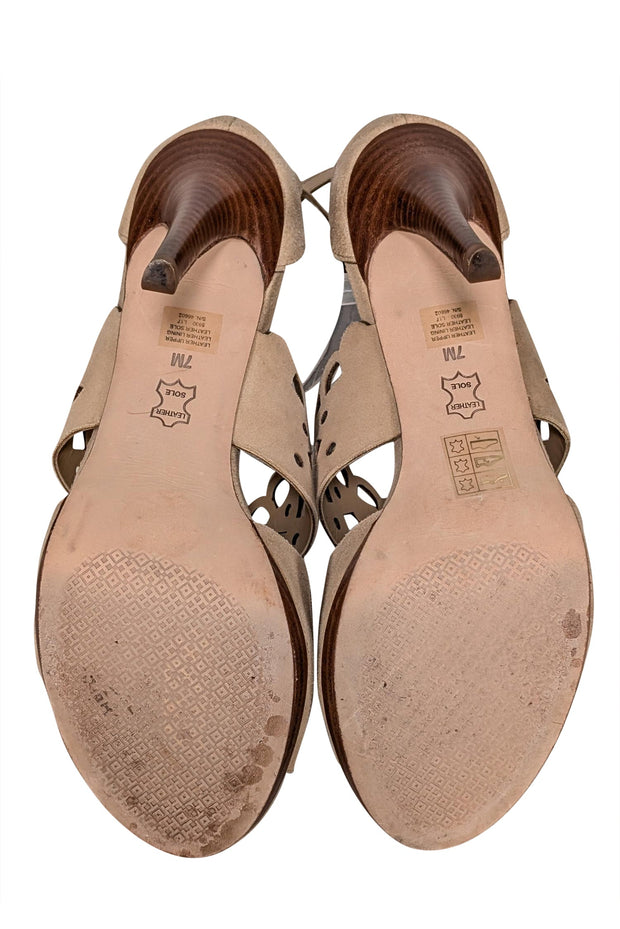 Current Boutique-Tory Burch - Beige Laser Cut Print Open Toe Pumps Sz 7