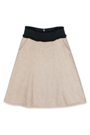 Current Boutique-Tory Burch - Beige & Metallic Gold Tweed Skirt Fringe Trim Skirt Sz 6