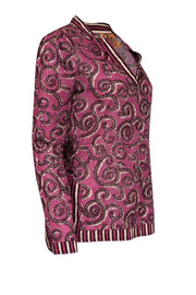 Current Boutique-Tory Burch - Berry Purple, Maroon, & Beige Paisley Print Sequin Embellished Top Sz 6