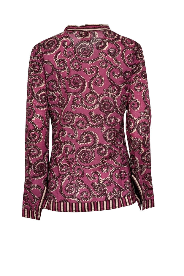 Current Boutique-Tory Burch - Berry Purple, Maroon, & Beige Paisley Print Sequin Embellished Top Sz 6