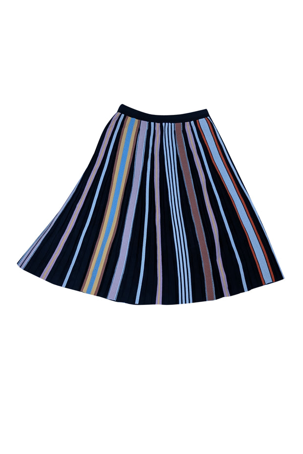 Current Boutique-Tory Burch - Black, Brown, White, & Pink Striped Pleated Skirt Sz M