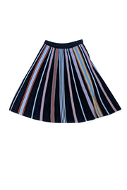 Current Boutique-Tory Burch - Black, Brown, White, & Pink Striped Pleated Skirt Sz M