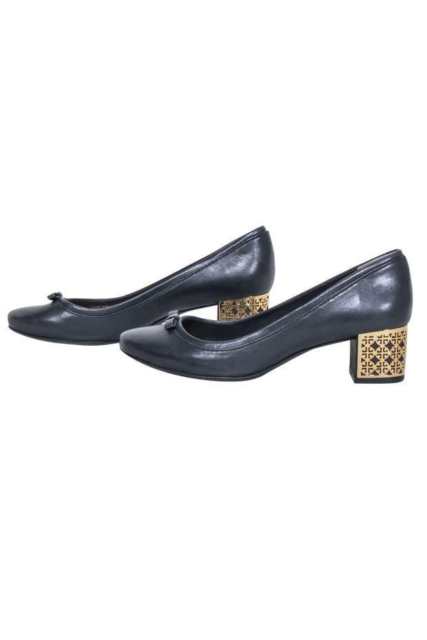 Current Boutique-Tory Burch - Black Leather Chunky Heel Pumps Sz 7