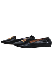 Current Boutique-Tory Burch - Black Leather Flats w/ Large Gold Logo Toe Sz 8.5