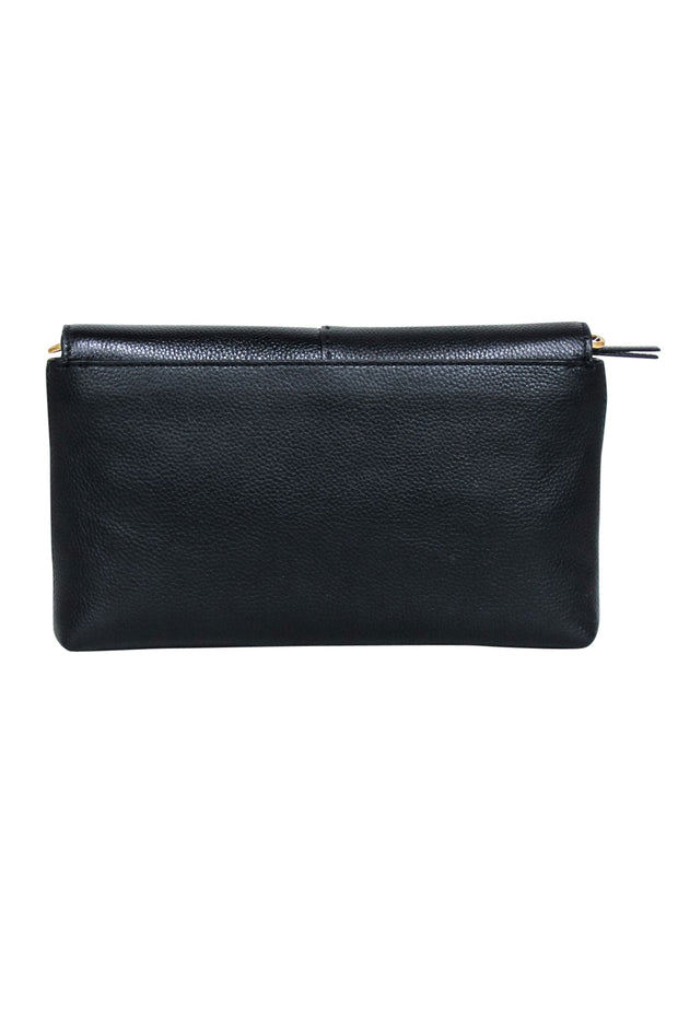 Current Boutique-Tory Burch - Black Leather Fold Over Flap Crossbody Bag