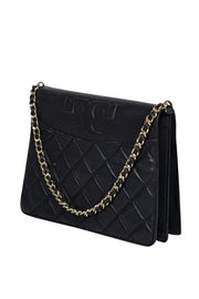 Current Boutique-Tory Burch - Black Leather Quilted Fold Over Crossbody Bag