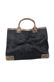 Current Boutique-Tory Burch - Black Raffia Tote w/ Beige Snakeskin Embossed Leather Trim