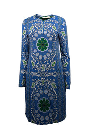 Current Boutique-Tory Burch - Blue, Green, & White Paisley Print Silk Jersey Dress Sz L