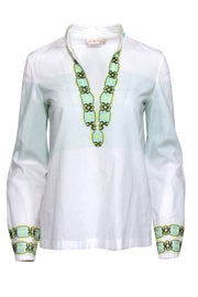 Current Boutique-Tory Burch - Blue & White Ombre Embroidered Tunic Blouse Sz 2