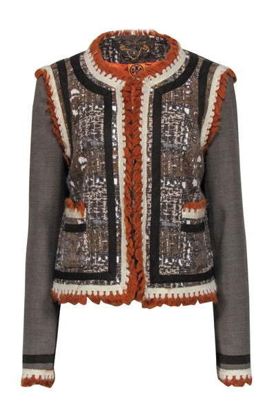 Current Boutique-Tory Burch - Brown, Beige, & Orange Print Blazer Sz 12