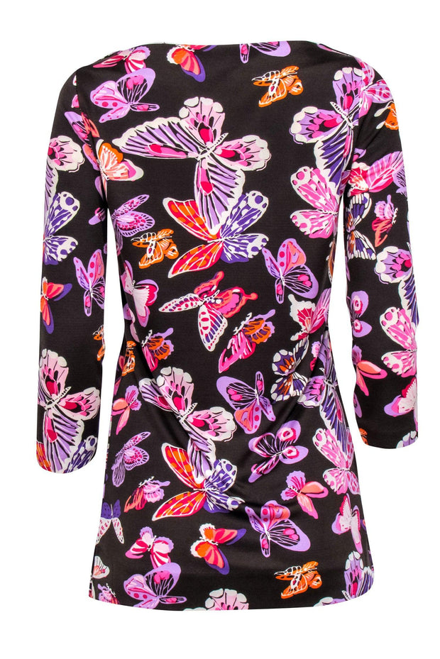 Current Boutique-Tory Burch - Brown w/ Multicolor Butterfly Print 3/4 Sleeve Dress Sz XS