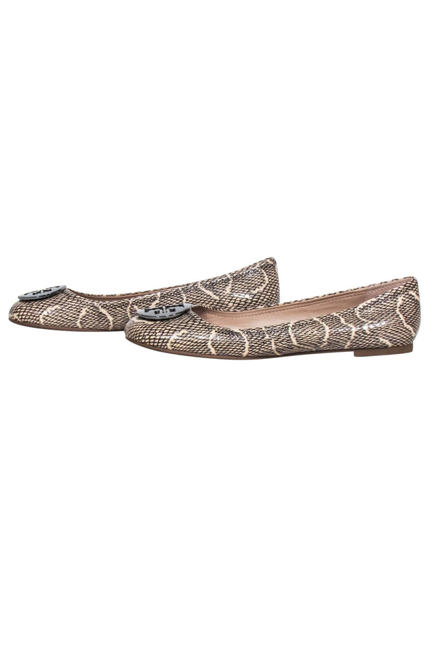 Current Boutique-Tory Burch - Cream & Black Snakeskin Print Ballet Flats Sz 11