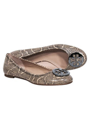 Current Boutique-Tory Burch - Cream & Black Snakeskin Print Ballet Flats Sz 11