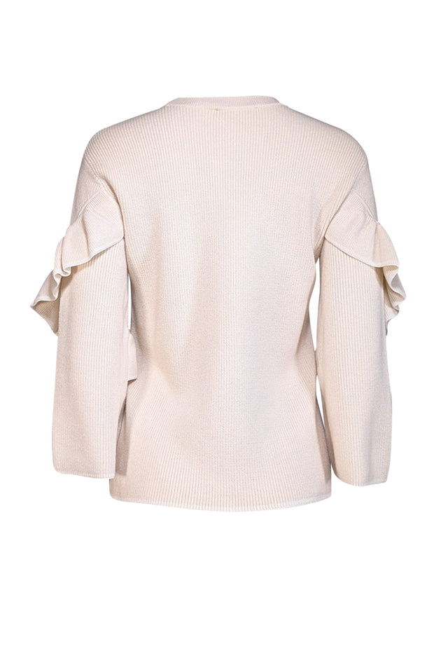 Current Boutique-Tory Burch - Cream Wool Blend Ruffled Bell Sleeve Sweater Sz S