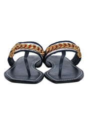 Current Boutique-Tory Burch - Dark Navy Leather "Benton" Sandals w/ Chain Band Sz 8