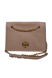 Current Boutique-Tory Burch - Deep Beige Pebbled Leather Crossbody w/ Gold Chain Strap