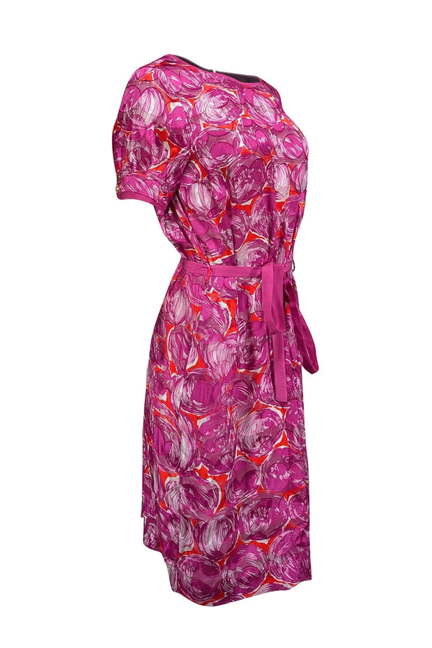 Current Boutique-Tory Burch - Fuchsia w/ Cream Print Silk Chiffon Dress Sz 10