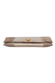 Current Boutique-Tory Burch - Gold & Beige Leather & Suede Fold Over Clutch