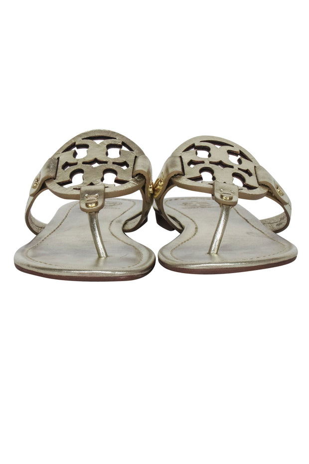 Current Boutique-Tory Burch - Gold Metallic Logo Toe Thong Flip Flops Sz 6