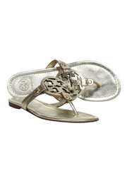 Current Boutique-Tory Burch - Gold Metallic Logo Toe Thong Flip Flops Sz 6