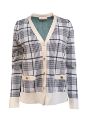 Current Boutique-Tory Burch - Ivory & Black Plaid Cardigan Sz M