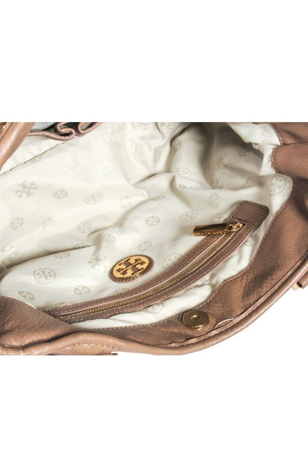 Current Boutique-Tory Burch - Light Brown Pebbled Leather "Amanda" Satchel