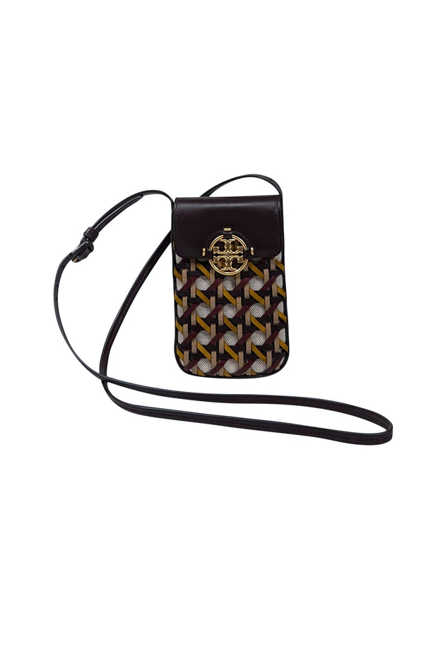 Current Boutique-Tory Burch - Maroon, Beige, & Mustard Woven Mini Crossbody Bag