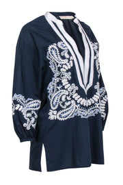 Current Boutique-Tory Burch - Navy Paisley Embroidered Tunic Sz XS