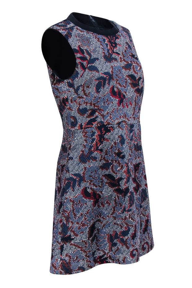 Current Boutique-Tory Burch - Navy & Red Printed Tweed Sleeveless Midi Dress Sz 10