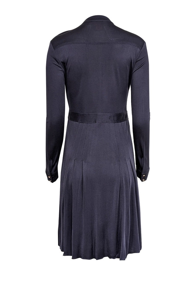 Current Boutique-Tory Burch - Navy Silk Pleated Long Sleeve Dress Sz XS