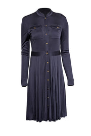 Current Boutique-Tory Burch - Navy Silk Pleated Long Sleeve Dress Sz XS