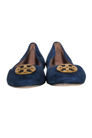 Current Boutique-Tory Burch- Navy Suede Ballet Flats w/ Gold-Tone Logo Sz 8