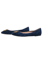 Current Boutique-Tory Burch- Navy Suede Ballet Flats w/ Gold-Tone Logo Sz 8